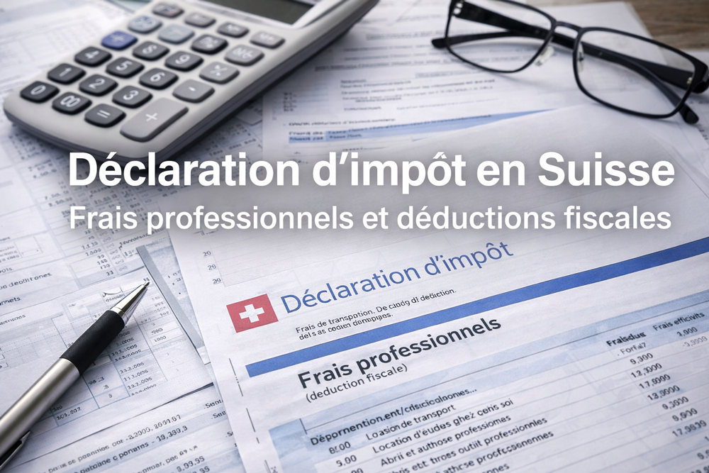 Documents fiscaux suisses illustrant la déclaration des frais professionnels déductibles